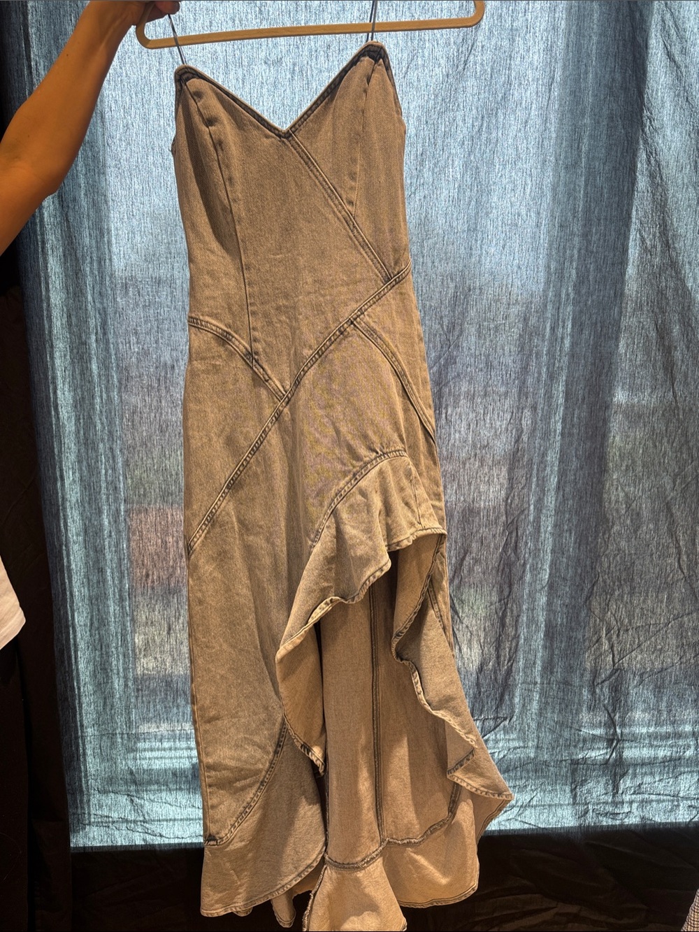 Amanda Uprichard Strapless High-Low Blue Denim Dress